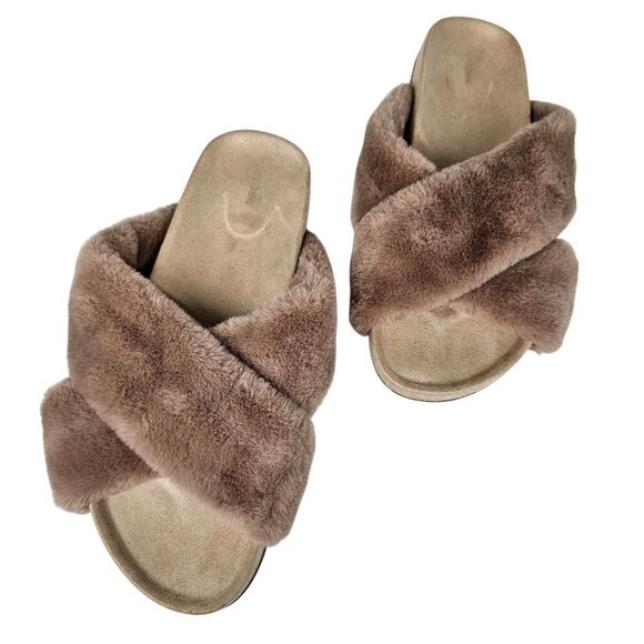 Birdies "Robin" Faux Fur Cross-Band Slip-On Slippers Comfort‎ Beige Womens 8.5 - Picture 2 of 11